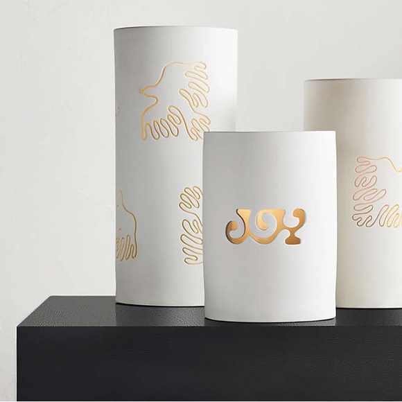 COPY - Joy" White Ceramic Hurricane Candle Holder 7" by Lucia Eames™ - Picture 5 of 8